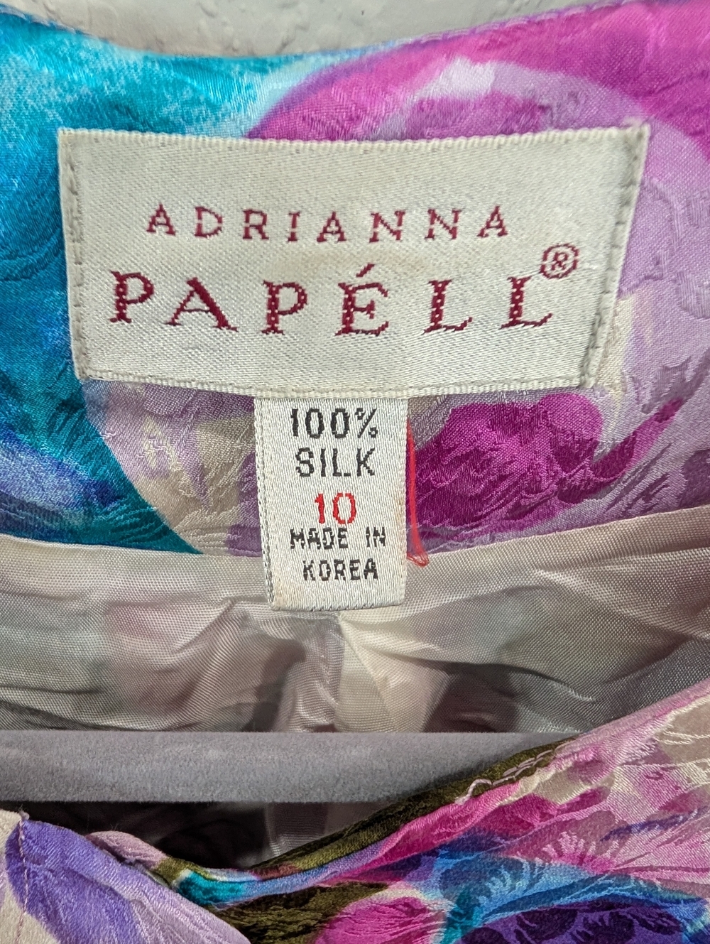 Adrianna Papell Vintage Soup Silk Floral Button DownTop - Teal Pink Purple Sz 10 - Picture 3 of 8